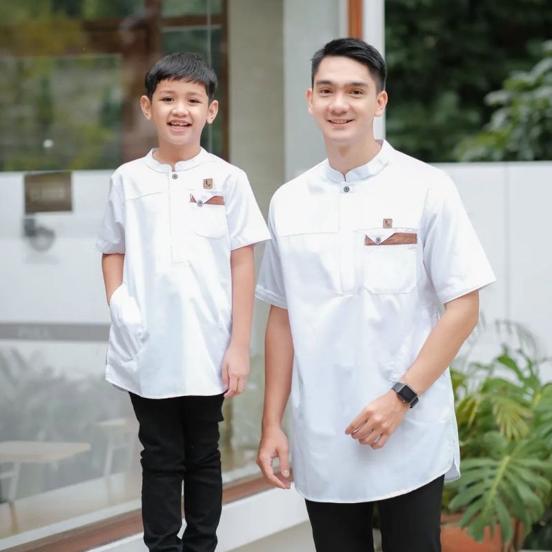 Baju Koko Pria Couple Ayah Anak Warna Putih