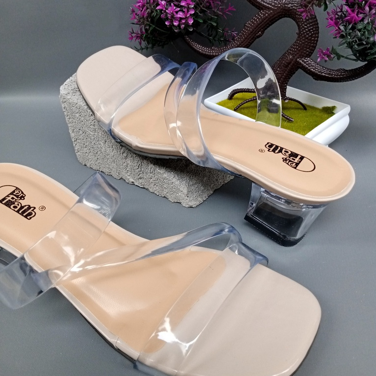 Sandal Heels Kaca 5 cm / sandal heels kondangan wanita Jelly Transparan AM-01