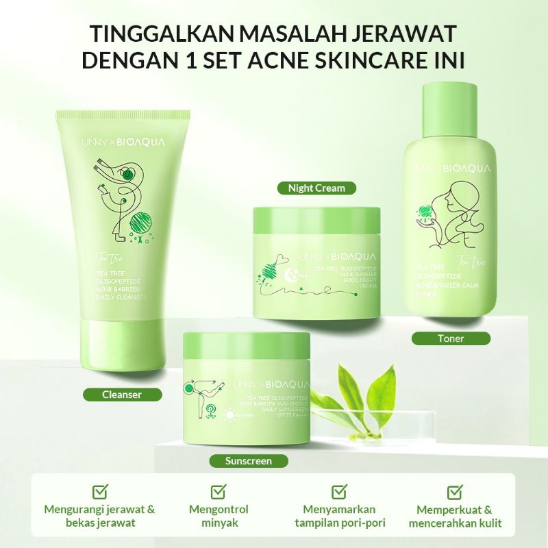 Bioaqua Skincare Anak Remaja Niacinamide Glowing Brightening &amp; Acne Set Oligopeptide Tea Tree  Milk