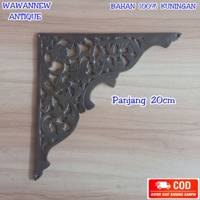 Siku Ukir Ornamen Meja Lemari Pintu Rumah Kuningan Antik 20cm