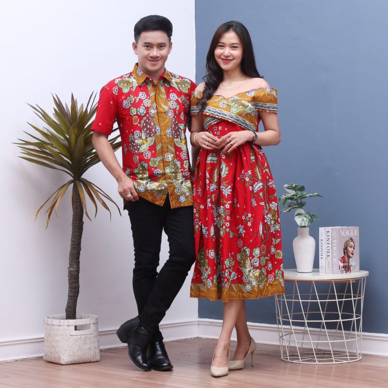 dress sabrina merah 2 - dress batik couple - dress batik modern