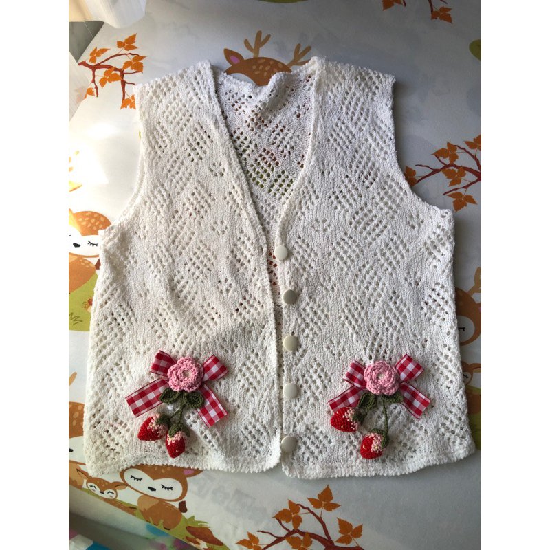 VEST CROCHET HANDMADE PREMIUM ROSE STRAWBERRY