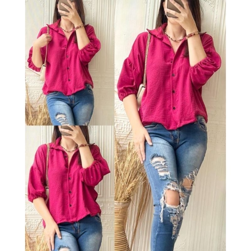 Yuse Shirt | Kemeja Crop Wanita - Kemeja Basic Crinkel air flow- Kemeja Wanita Terbaru -Kemeja OOTD