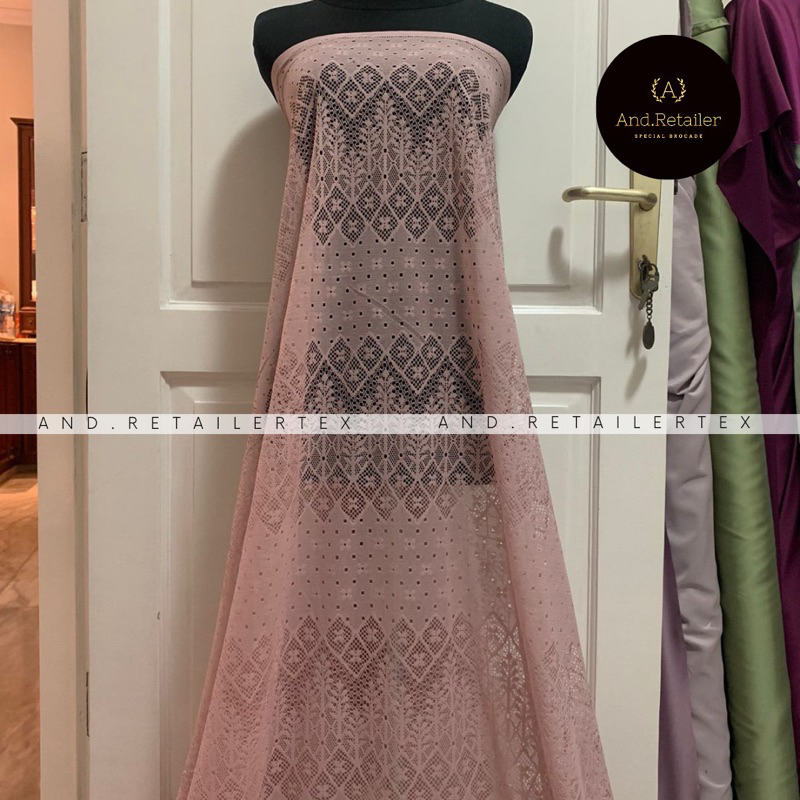 Bahan Kain Brokat Vintage Lace Lolita Warna Rose Gold Semi Lavender