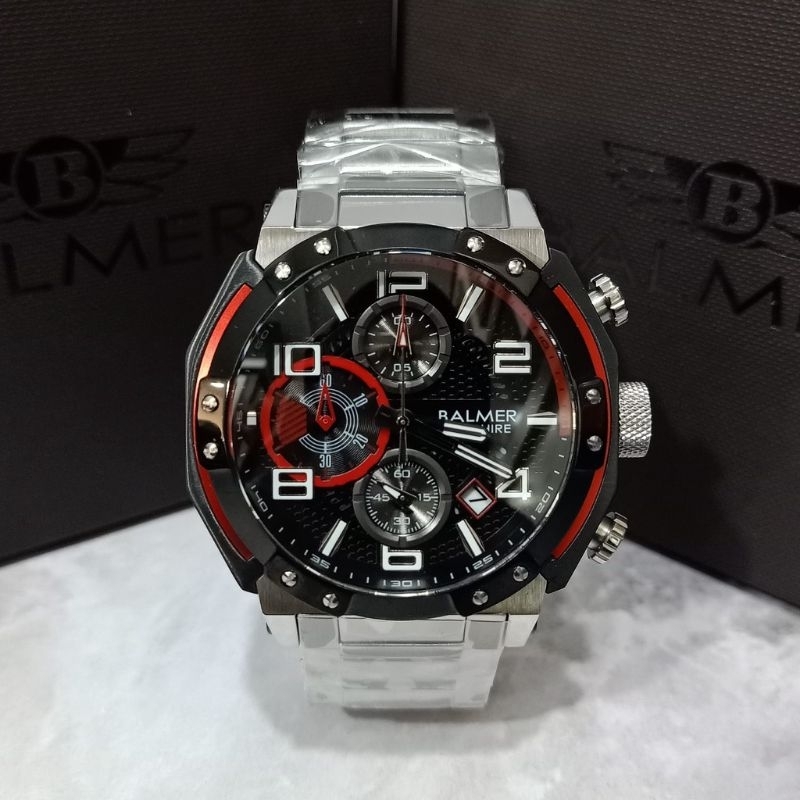 BALMER 8145 / B.8145 Jam Tangan Pria Balmer Sapphire Glass Original - Silver hitam List Merah