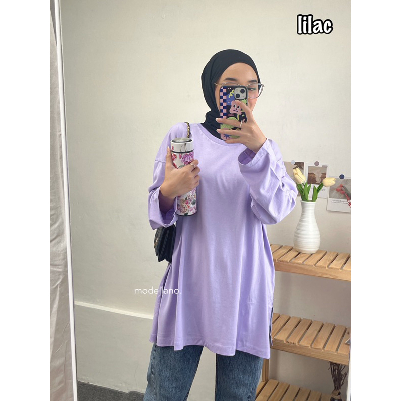 KAOS POLOS OVERSIZED LORA TOP LONG SLEEVE LENGAN PANJANG COTTON COMBED BIGSIZE JUMBO MUSLIMAH