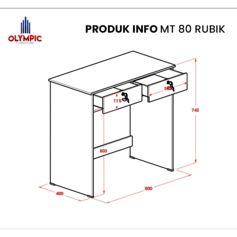 OLYMPIC meja tulis /meja kecil /meja laci dua /meja belajar murah /MT 80 RUBIK