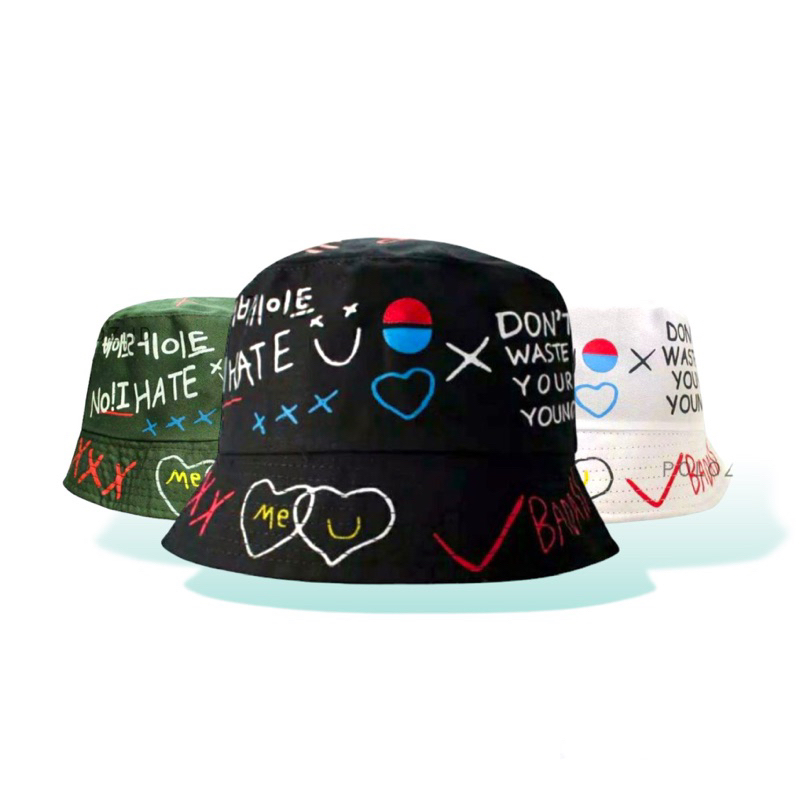 Ash shura Topi Bucket Korea Sablon Badas Bolak Balik Fisherman Pantai Murah