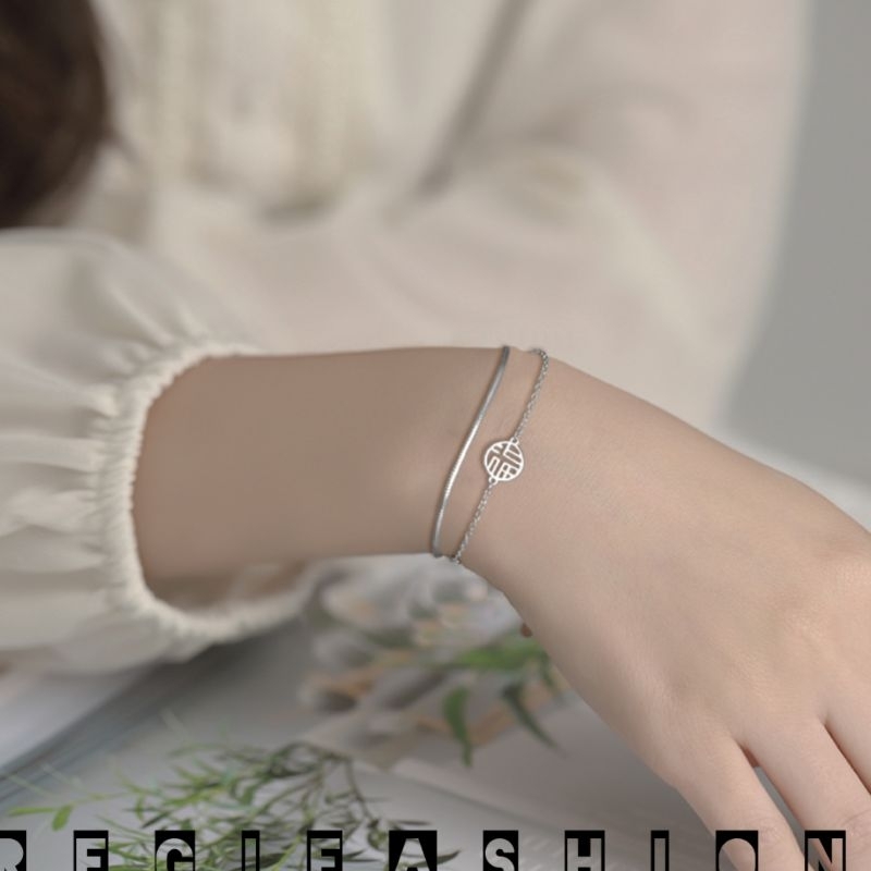 Gelang Titanium Wanita 2 Layer Liontin Bulat Korea Gelang Wanita Titanium Asli Anti Karat Tidak Luntur