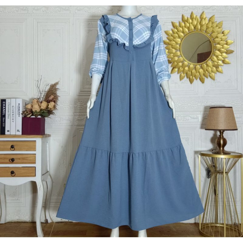 gamis wanita terbaru MIDI dress Crinkel Rubi kerah korea busui umpak full sampai belakang