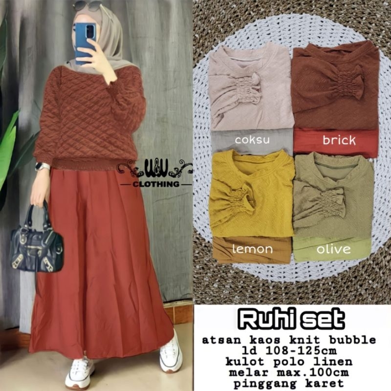 RUHI SET SETELAN WANITA ATASAN BAHAN KAOS KNIT BUBLE LD 100-125