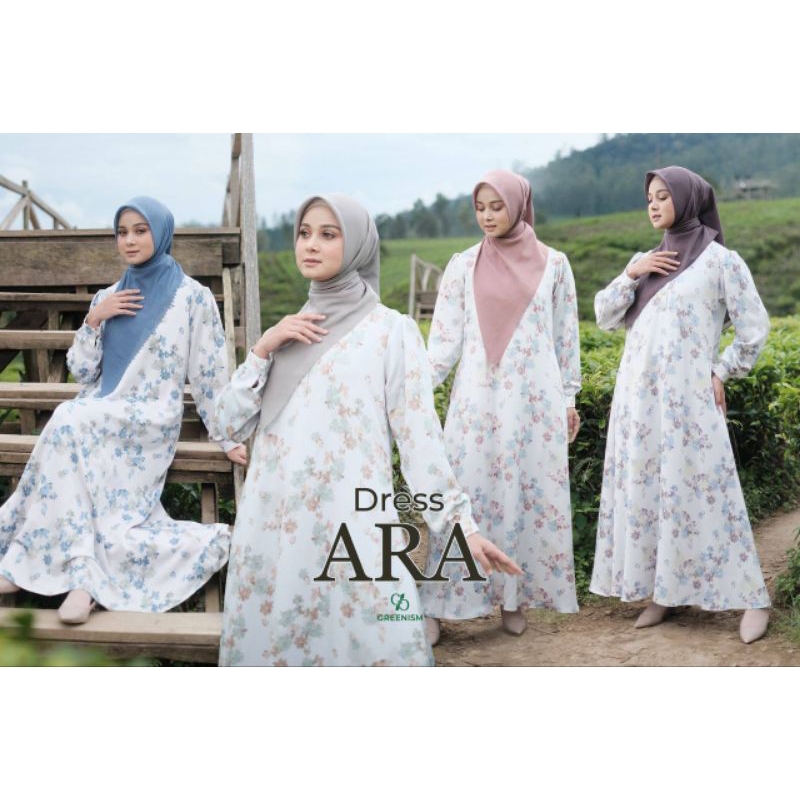 ARA DRESS by GREENISM GAMIS SYARI PUTIH MOTIF FLOWERS CANTIK CRINGKLE SNOW ADEM BUSUIFRIENDLY