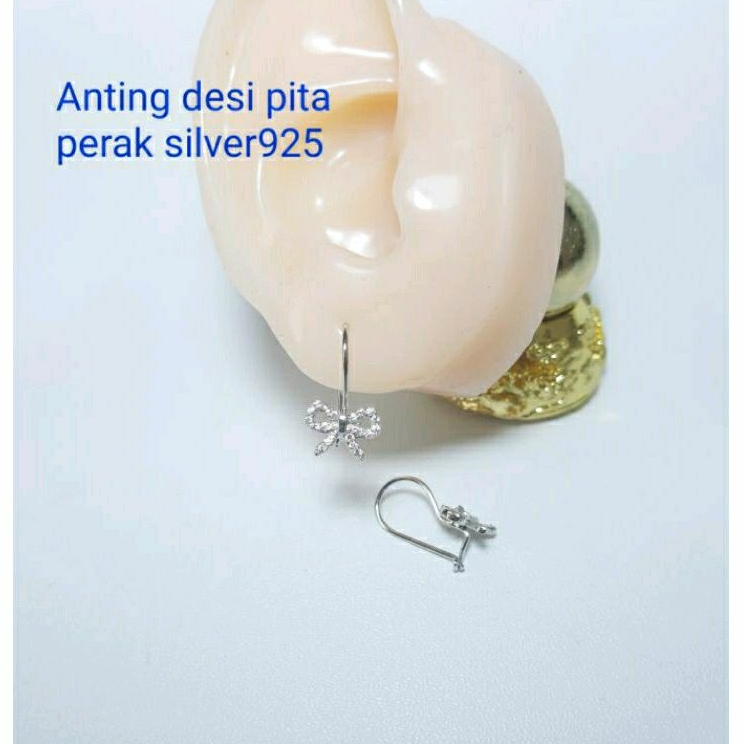 Anting desi pita perak silver 925 anting pita dewasa lapisan emas putih