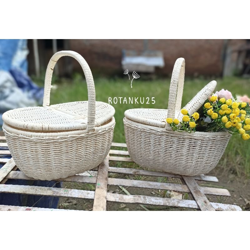 keranjang piknik/keranjang piknik rotan / keranjang piknik rotan size M (sedang)
