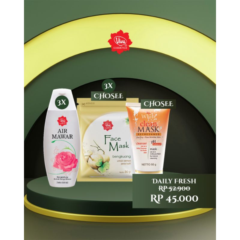 Paket 1 Clean &amp; Mask _(bisa pilih varian)_3 Viva Air Mawar 100 ml3 Face Mask _(bisa pilih varian)_ Viva