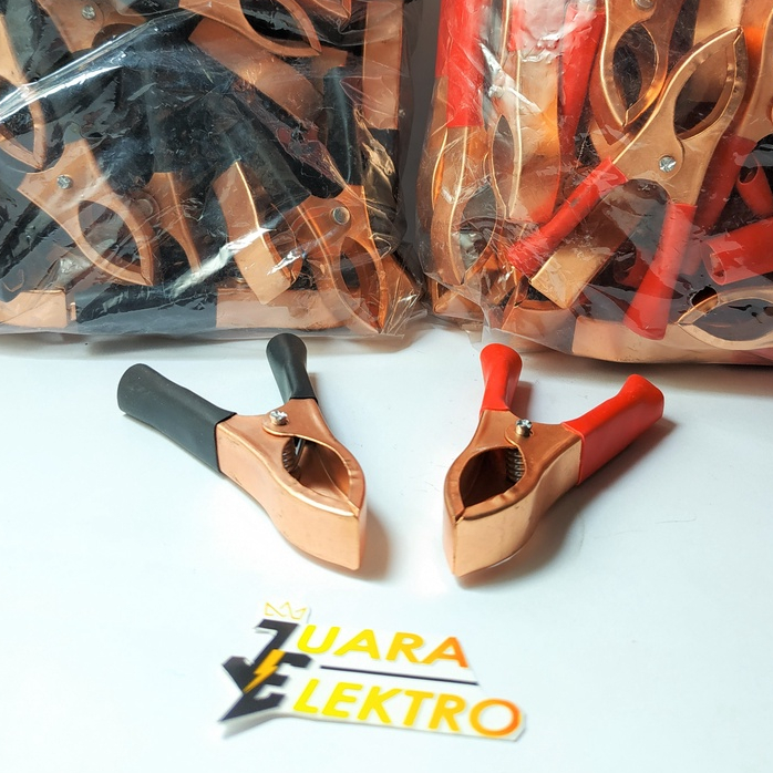 Klip AKI 50A / Jepitan Aki Merah + Hitam 7 CM (1 SET) | Jepit Accu/Battery Clip 50A Asli Tembaga 1 SET