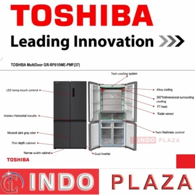 KULKAS TOSHIBA SIDE BY SIDE 4 PINTU DUAL INVERTER GR-RF610WE 468 Liter