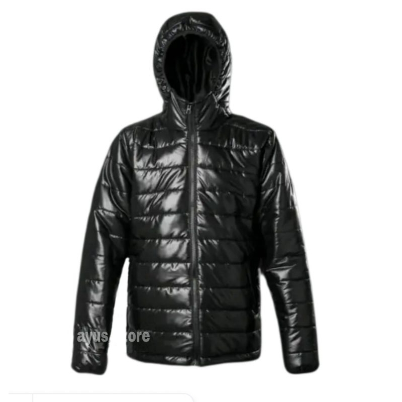 Jaket puffercoat hitam Bahan parasut Despo metalic / jaket gelembung / puffer Black / jaket Ultralight