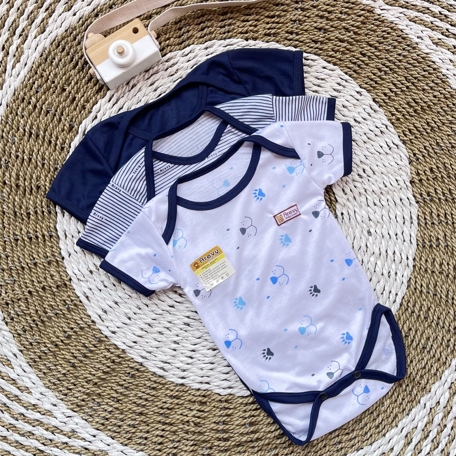 Bodysuit / Jumper Pendek / Baju Kodok Bayi Segitiga Arevy Babywear 3 Pcs Seri Navy 0-6 Bulan Katun Best Seller Baby Newborn