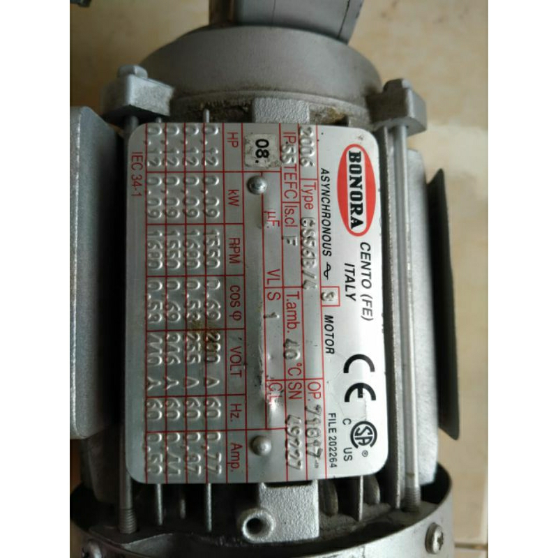 Ac Motor Gearbox BONORA 220V Ratio.1:20 77Rpm