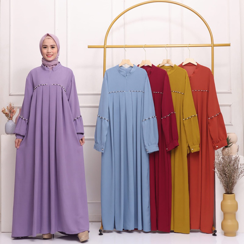 GAMIS CRINKLE POLOS FITRI MAXI LEBARAN PAYET MUTIARA SIMPLE MEWAH BAJU MUSLIM LEBARAN EID GAMIS KELUARGA