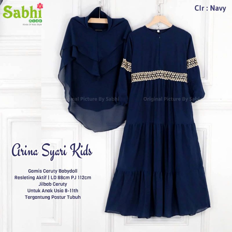 Gamis Syari Anak Set Jilbab Gamis Anak Syari Umur 8 - 11 Tahun ARINA Syari Kid