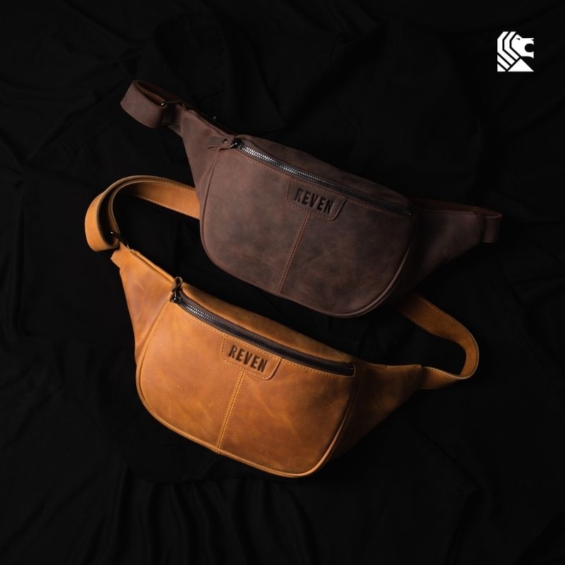 Waistbag Pria Cowok Tas Pinggang Slempang Bahu Bahan 100% Kulit Asli Keren Pria Laki-laki Model Dada Terbaru Jeiger Series Branded Original