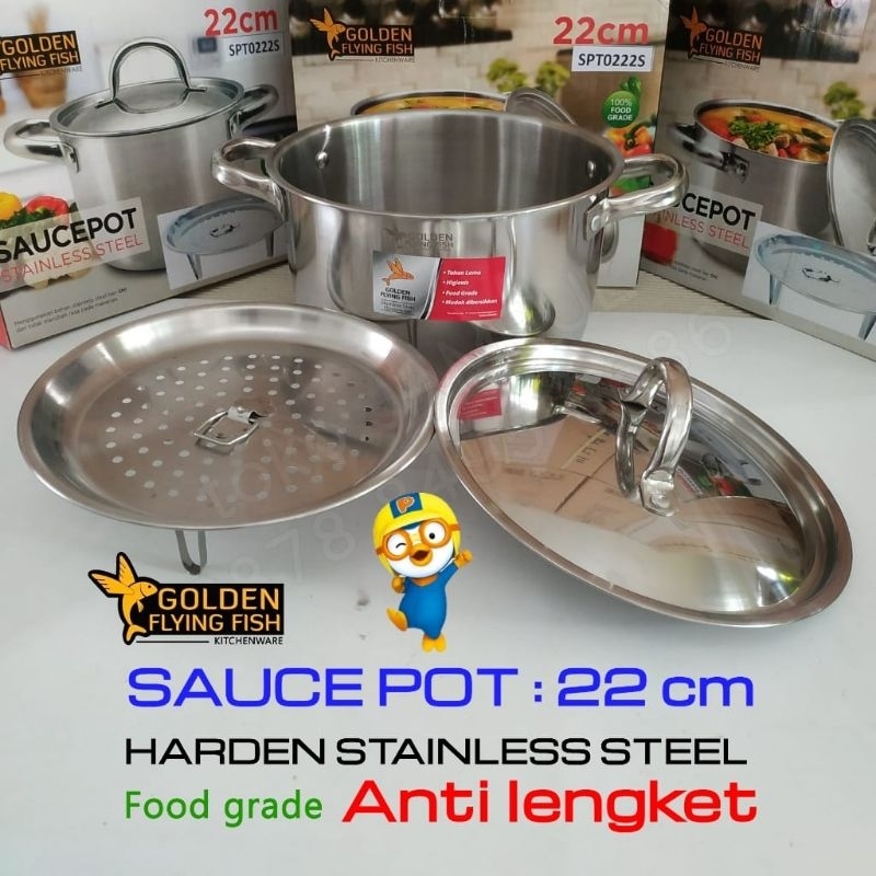 Panci Kukus 3 in 1 Sauce Pot 22 cm Golden Flying Fish