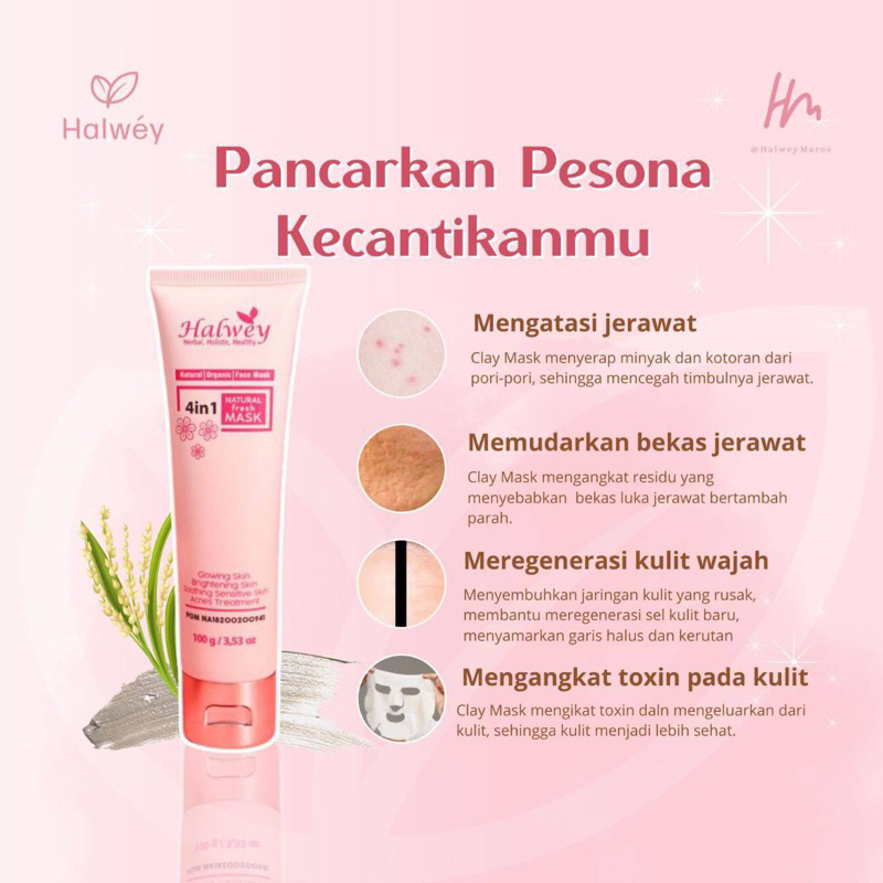 [Halwey New] 4 in 1 Natural Fresh Mask Bentonite Kaolin Allantoin (Masker Organik aman untuk kulit sensitif )