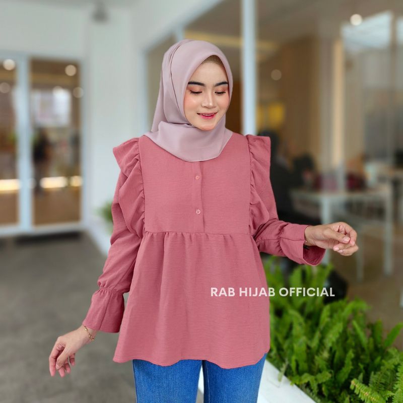 Enzi Blouse Atasan Kemeja Basic Polos Wanita Crinkle Airflow Premium