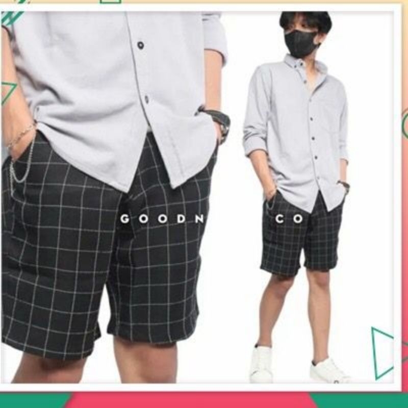 CELANA PENDEK PRIA TARTAN KOLOR RIP PINGGANG KARET