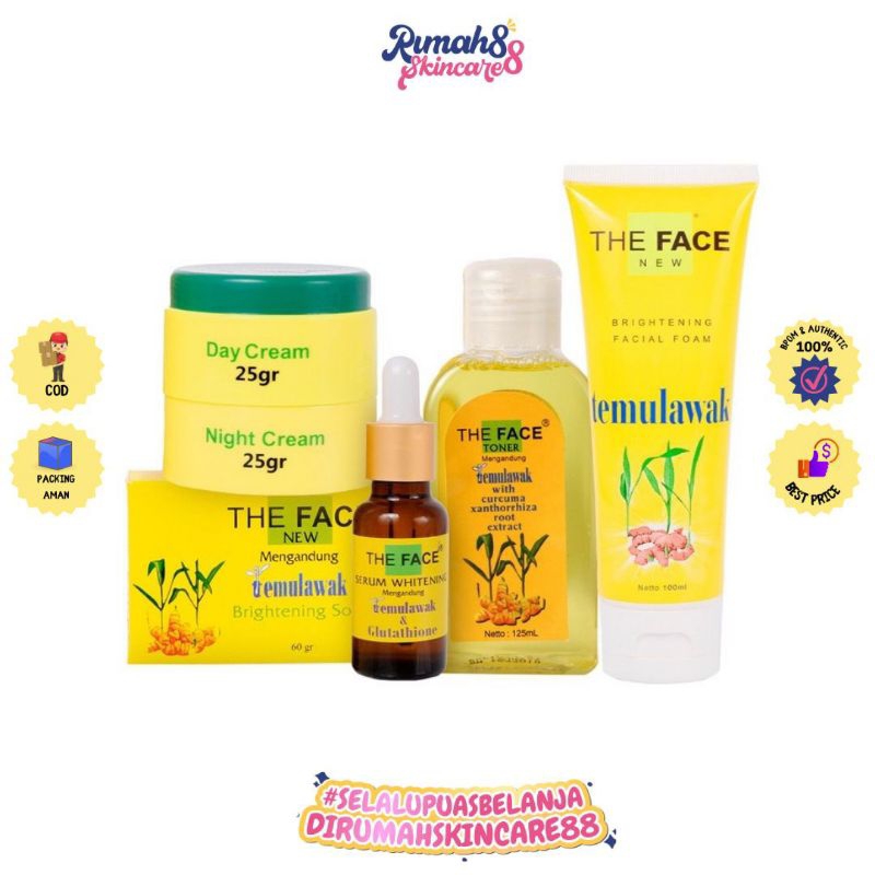 THE FACE Temulawak Facial Foam 100ml | Toner 125ml | Whitening Serum | Day &amp; Night Cream 50gr | Brightening Soap40gr