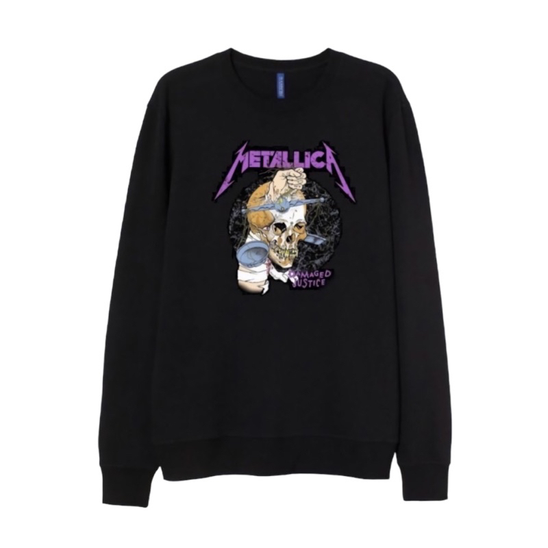 ( 8.8 ) Crewneck Sweatshirt H&amp;M Unisex Sablon Metalica Justice Damage, Flecee Katun Lembut Tebal, Free Papperbag