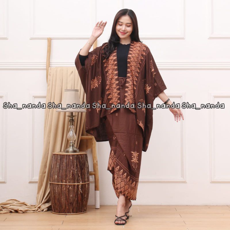 Cardigan Batik Wanita Modern One set Rok lilit Baju Kondangan Wanita