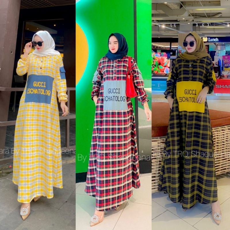 Gamis Flanel GC SHAQUEENARA by TRQ - Busana Muslim Longdress / Maxidress Busui Modern Simple Casual