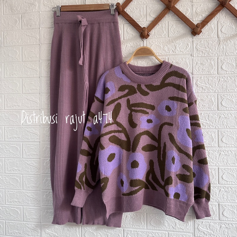 ONESET SWEATER TASYA CLAIRE BUNGA SETELAN CELANA KULOT JOGGER WANITA