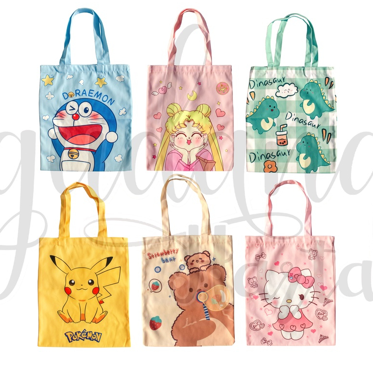 Tote Bag Karakter Bear Dino Doraemon Tas Sekolah Tas Belanja Canvas Tote Bag Murah GH 404104