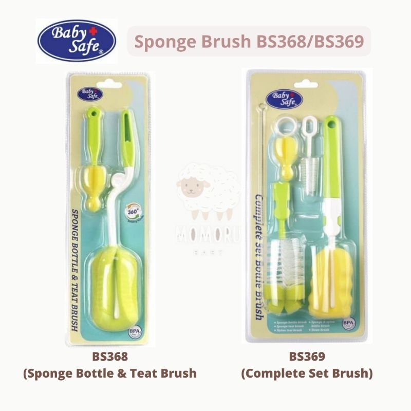 Baby Safe Sponge Bottle &amp; Teat Brush Complete Set Bottle Brush BS368 BS369 Sikat Botol Susu Spons