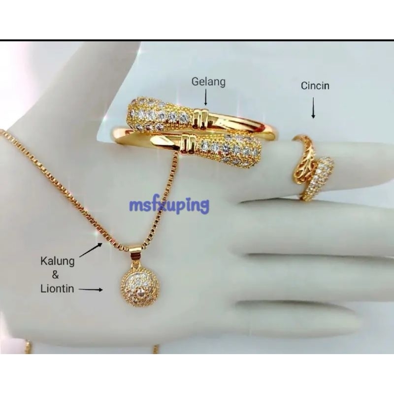 1 Set Perhiasan Xuping Wanita Dewasa Lengkap Gelang Bangel Bangle Cincin Kalung Liontin Aksesoris Wanita Murah Berlapis EMAS Xuping Cod