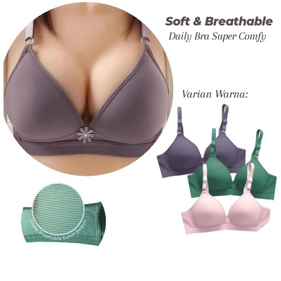 BH Chelyne Harian V777 Tanpa Kawat - Super Soft Dengan Sayap Berpori - Full Cup Daily Bra 36/42