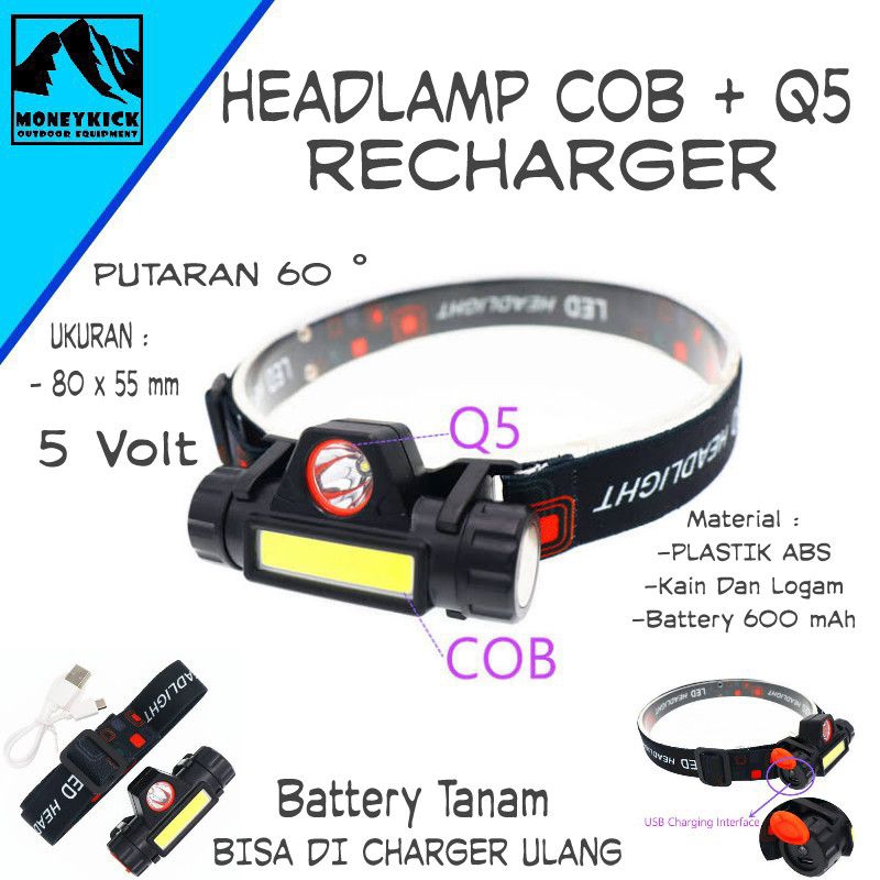 Headlamp 2 Model Lampu Waterproof Super Terang Charger Ulang Senter Kelapa Outdoor