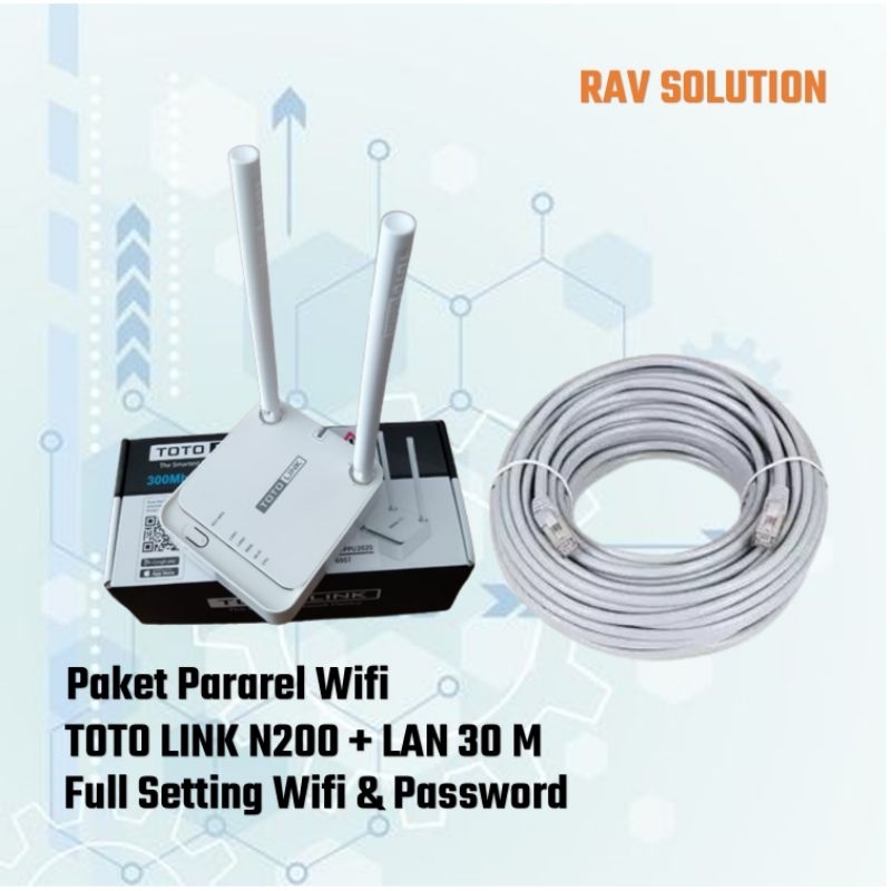 PAKET PARAREL WIFI ROUTE TOTO LINK N200 + KABEL LAN 30 M FULL SETTING SIAP PAKAI