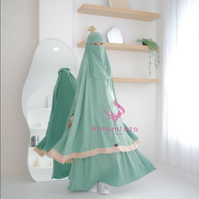 (khimar + rok) lu'lu set woolpeach luxury - Almumtaza Muslimah
