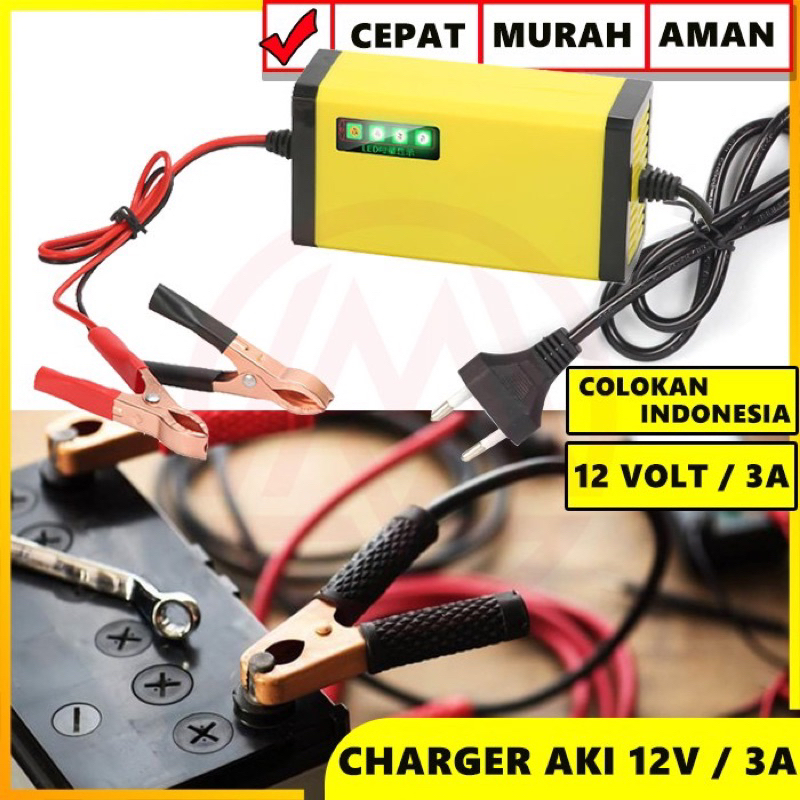 Alat Cas Aki / charger aki motor mobil Car Truck Motorcycle Battery Charger 12V 2A 2 Varian LED