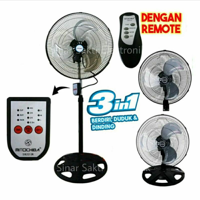 Mitochiba Kipas Angin Besi Tornado Mito Remote Berdiri 3 in 1 Tempel Dinding 1822SR 18 Inch 18&quot;