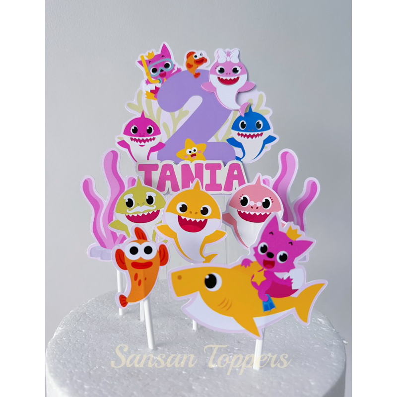 Topper Baby Shark / Birthday Cake Baby Shark / Custom Nama Angka