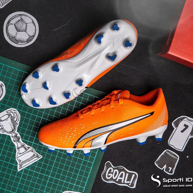 Sepatu Bola Anak Puma Ultra Play Jr FG/AG - Orange White 107233-01 Original