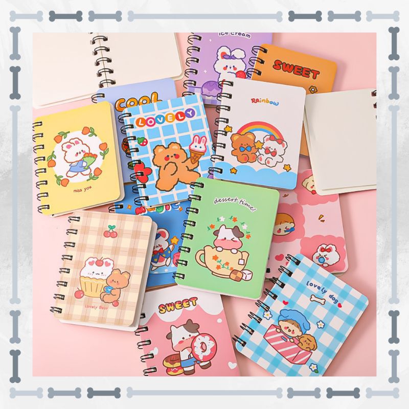 Buku Tulis Catatan Ring Motif / Notebook Spiral Mini / Buku Memo Spiral A7