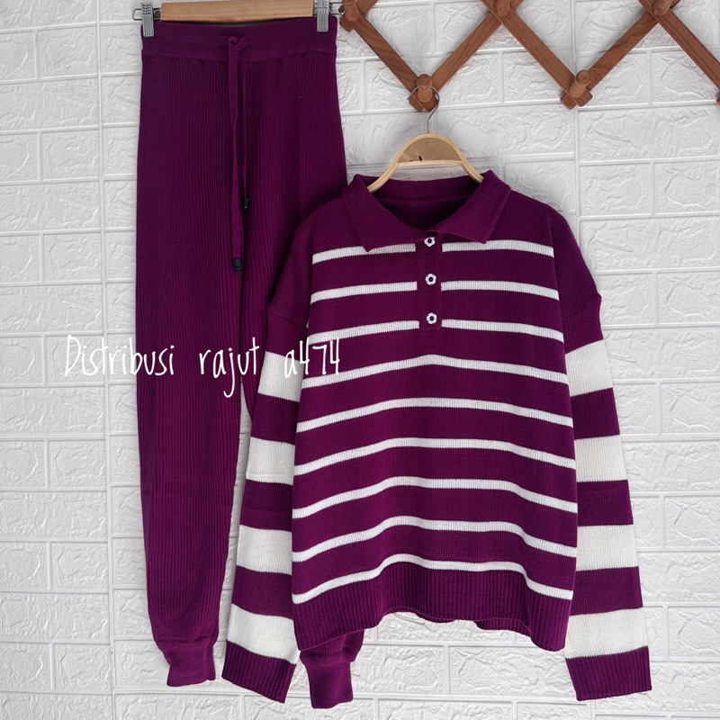 ONESET POLO SWEATER KEY KEY SETELAN CELANA KULOT DAN JOGER WANITA