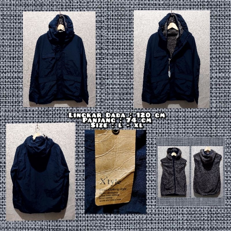 Jaket Parka Merk Xtyle Warna Navy Double Inner Bisa Dijadikan Rompi Second Original.